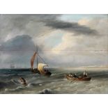 Follower of Joseph Stannard (British, 1797-1830), Shipping off the coast, oil on panel, 42 x 57cm.