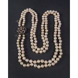 A cultured pearl double row necklace, the pearls measure approximately 6.