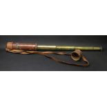 Wray London: a mid Victorian brass four draw telescope, 83.5cm extended in leather carrying case.