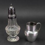 A George III style silver mounted glass sugar castor, Harrison Brothers and Howson, Sheffield 1906,