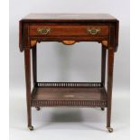 A late Victorian rosewood boxwood strung and fan inlaid two tier table,