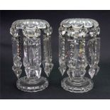 A pair of Regency style glass lustres, hung with faceted and spike shape drops,