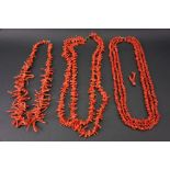 A single strand red coral necklace, set