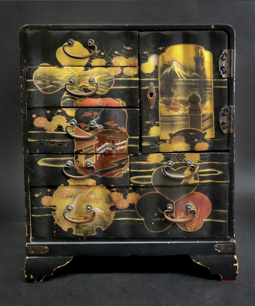 A Japanese black lacquered table top cab