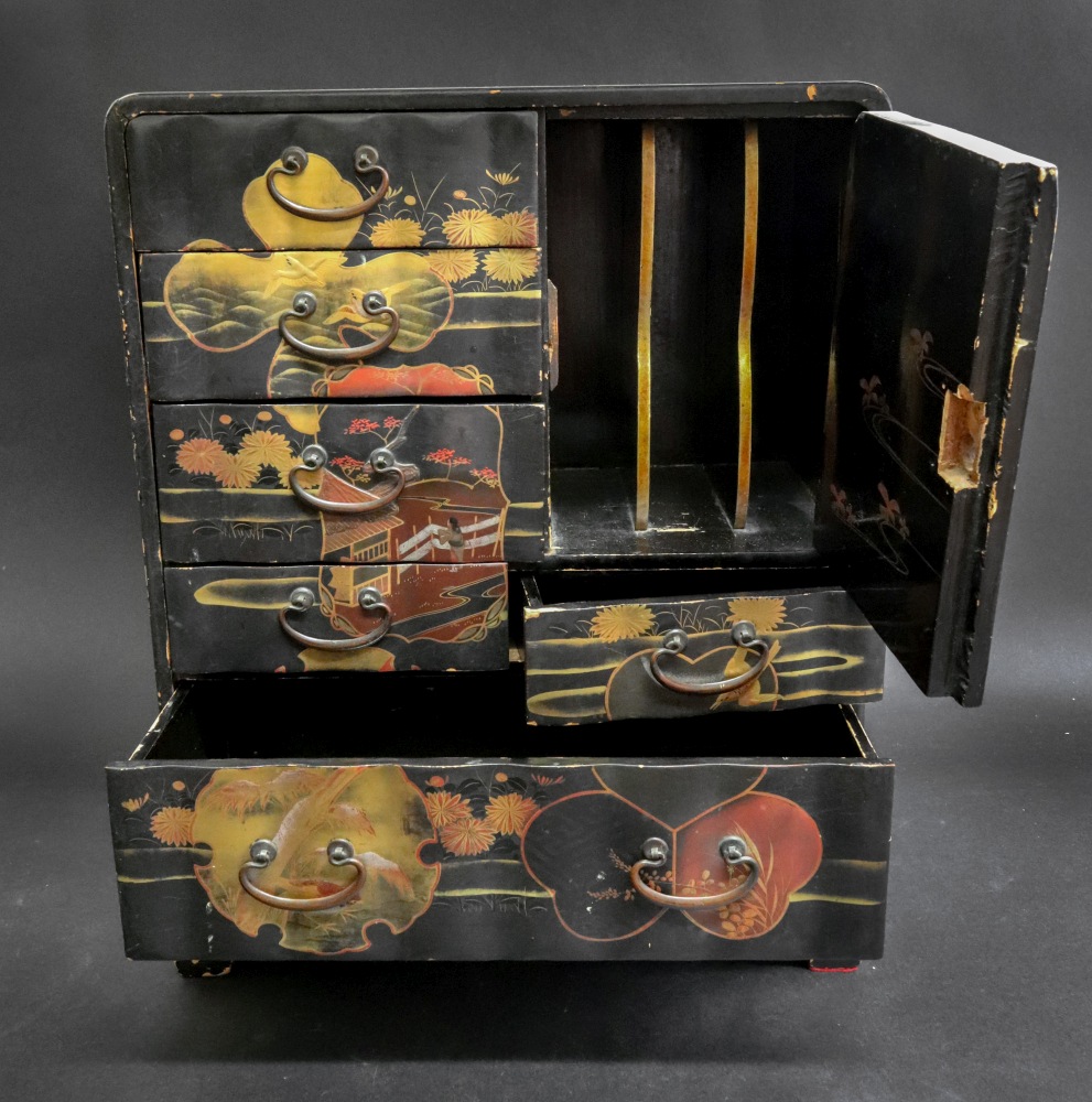 A Japanese black lacquered table top cab - Image 2 of 2