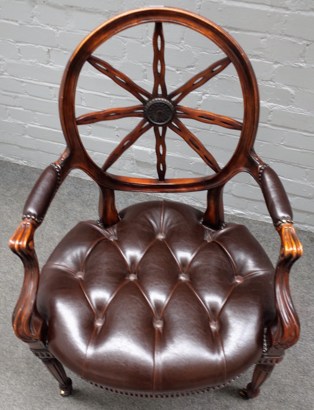 An 18th century style spiderweb back office chair, on fluted supports, 65cm wide x 100cm high. - Image 4 of 4