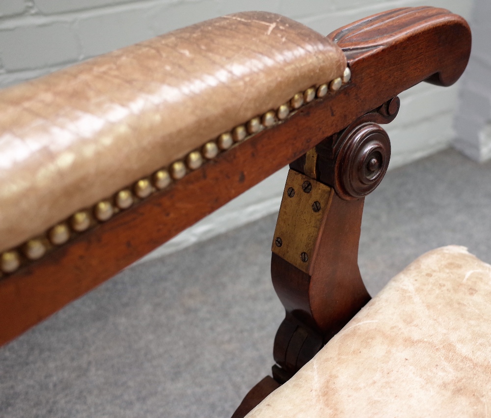 A William IV mahogany leather upholstered open arm easy chair with adjustable back and integral - Image 4 of 5