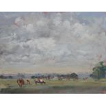 Two 20th century oils, including cattle grazing in a landscape signed 'A Horsley', 33cm x 25.
