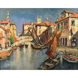 Otto Hellmeier (1908-1996), Chioggia, venice, oil on canvas, oil on canvas, signed,