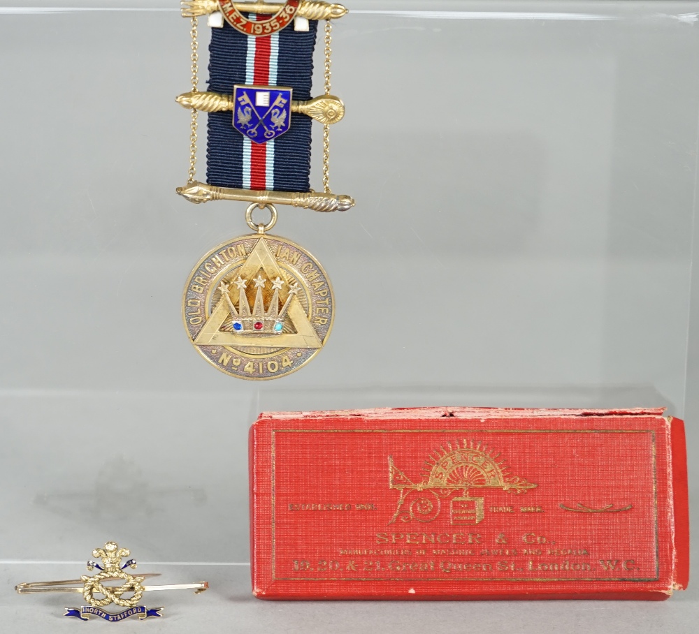 A silver gilt, enamelled and gem set Masonic jewel, detailed Old Brighton Ian Chapter No 4104,