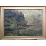 ** Müller (early 20th century), Stag in a landscape, oil on canvas, signed, 68cm x 98cm.