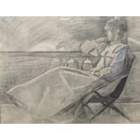 French School (19th century), Study of a seated lady, pencil and charcoal on canvas, 55cm x 71cm.