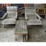 Garden furniture comprising; a pair of teak low armchairs,