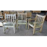 Westminster Teak; a set of five garden open armchairs and a pair of matching low square side tables,
