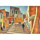 Adrian Paul Allinson (1890-1959), Steps in a continental town, oil on canvas, signed, 63cm x 90cm.