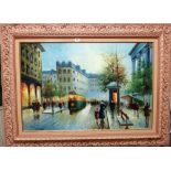 ** Aparisi (20th century), Paris street scene, oil on canvas, signed, 59cm x 89cm.