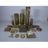 Militaria collectables, comprising; trench art shell cases, tins, buckles and sundry, (qty).