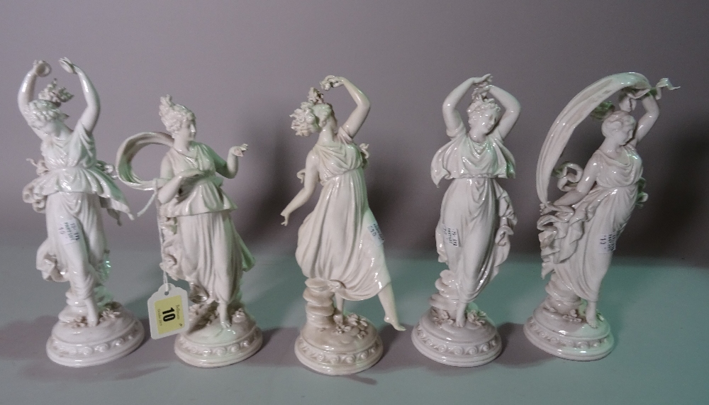 A group of five Italian white glazed porcelain female figures, 25cm high, (a.f.), (5).