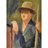 Bloomsbury School (20th century), Portrait of a man wearing a hat and holding a staff,