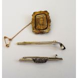 A rose diamond set bar brooch, with a Navy crown motif,