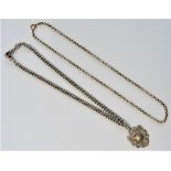A gold circular link neckchain, detailed 9 C, on a gilt metal boltring clasp,