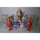 Ceramics, including; a pair of Royal Crown Derby ewers (a.f.