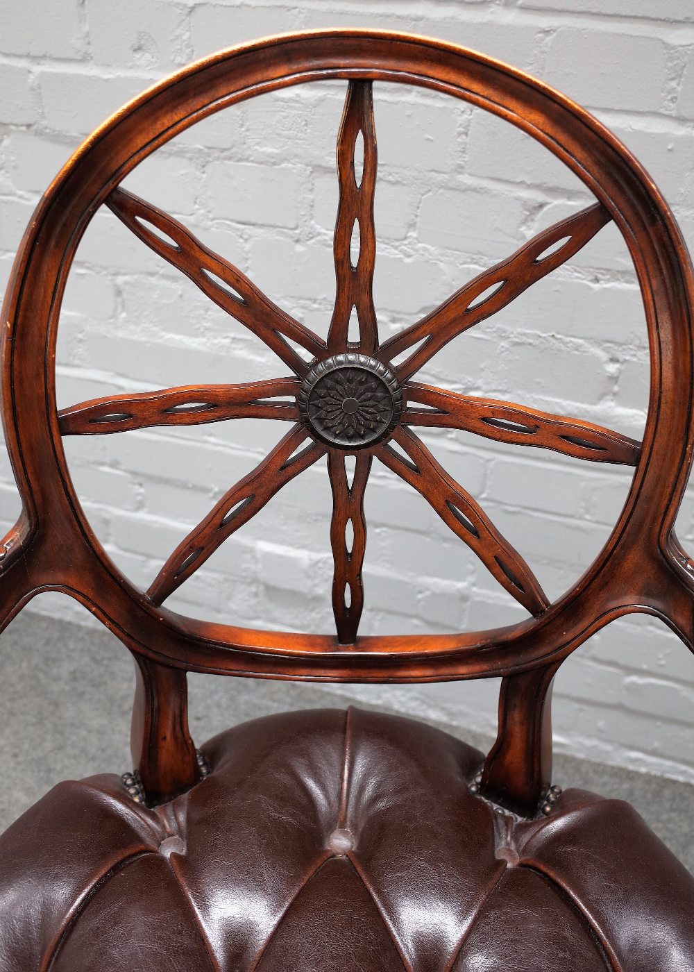 An 18th century style spiderweb back office chair, on fluted supports, 65cm wide x 100cm high. - Image 2 of 4