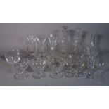 Glassware to include 19th century and later decanters, an assortment of drinking glasses and sundry.