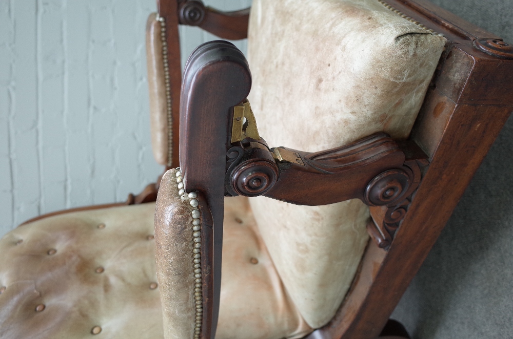 A William IV mahogany leather upholstered open arm easy chair with adjustable back and integral - Image 3 of 5