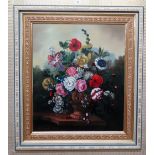 E** de Sanz (20th century), Flowerpiece, oil on canvas, signed, 67cm x 57cm.
