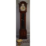 A 20th century mahogany longcase clock, with chiming movement, 37cm wide x 195cm high.