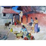 Terence Cuneo (1907-1996), Street scene; Peasants in a courtyard, two, oil on canvasboard,
