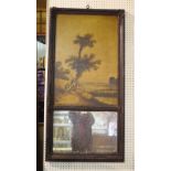 A 19th century French trumeau wall mirror, depicting a hunting scene with a black painted frame,