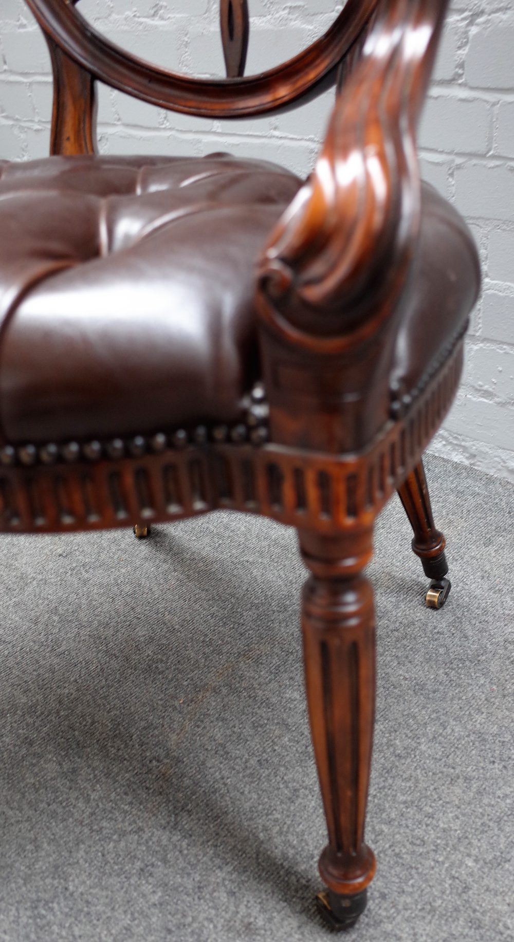 An 18th century style spiderweb back office chair, on fluted supports, 65cm wide x 100cm high. - Image 3 of 4