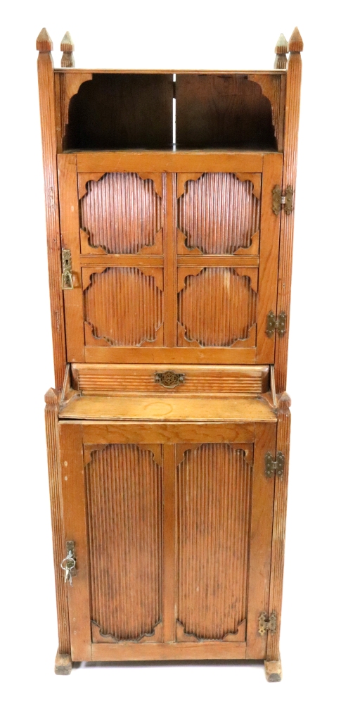 A Gothic style waxed pine cabinet, proba