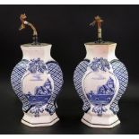A pair of Delft hexagonal blue and white vases,