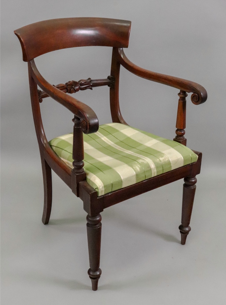 A William IV mahogany frame elbow chair,