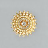 A Victorian gold, diamond and half pearl set pendant brooch,