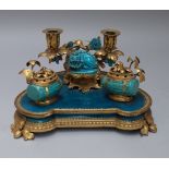 A Chinese porcelain and ormolu mounted Louis XV style encrier, mid-19th century,