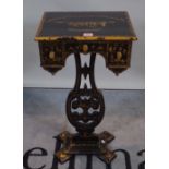 A 19th century chinoiserie decorated sewing table, 36cm wide x 70cm high.