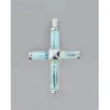 A large aqua, diamond and white gold pendant, of cruciform design,