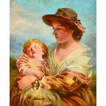 John James Hill (1811-1882), Mother and child, oil on canvas, signed, 59cm x 49cm.