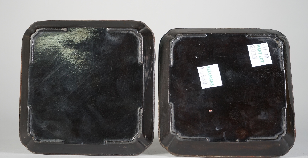 A pair of Chinese laque burgauté small dishes, 18th century, of square form with canted corners, - Image 2 of 5