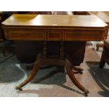 A George III inlaid mahogany foldover card table on four downswept supports, 91cm wide x 73cm high.