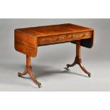 A Regency rosewood sofa table, with a pair of yew lined frieze drawers and dummy opposing,