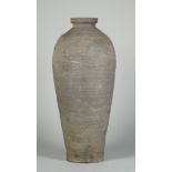 A tall Korean unglazed grey stoneware vase ( moebyeong), probably early Joseon dynasty,