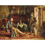 Gérard Jozef Portielje (1856-1929), Visiting an old friend, oil on board, signed, 26cm x 34.5cm.