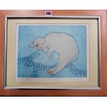 Julia Matcham (contemporary), Reclining cat, colour etching, signed, inscribed and numbered, 22.