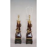A pair of Minton Aesthetic pottery vases (converted for use as table lamps), late 19th century,