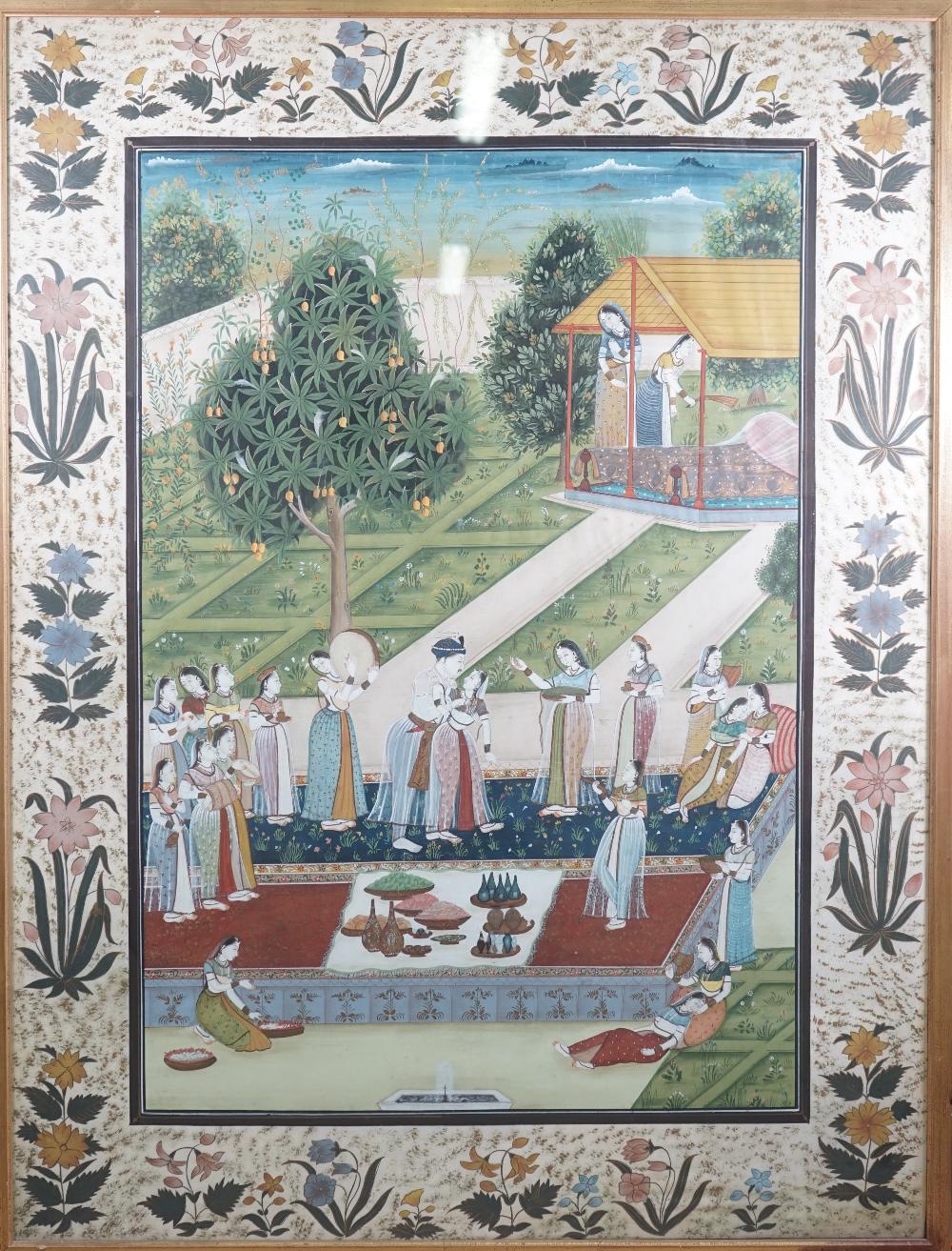 A large Indian gouache painting, 20th century,